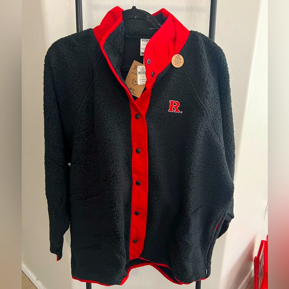 Victoria's Secret PINK Collegiate Collection Fleece Snap Button Jacket Black L